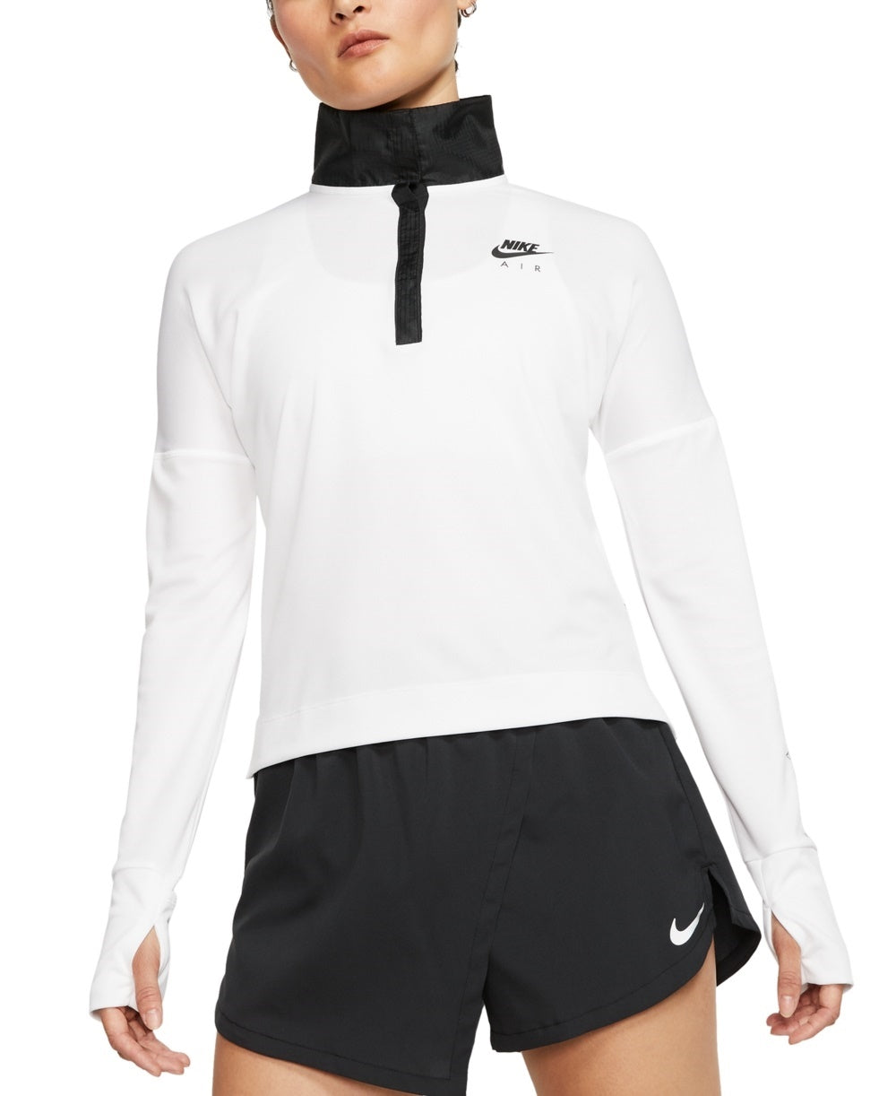 Camiseta de corrida Nike Air Half Zip feminina, branca, tamanho pequeno