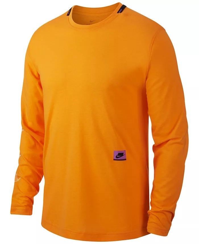 Camiseta de treino Nike Dri-Fit manga comprida masculina laranja tamanho pequeno