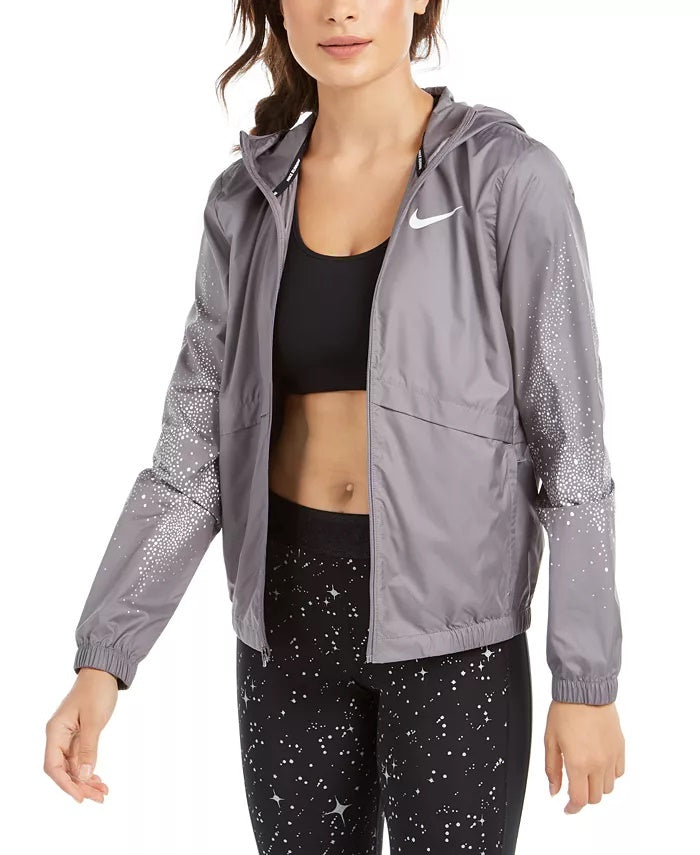 Jaqueta de corrida com capuz Nike Essential Water-Repellent feminina, cor carvão, tamanho médio