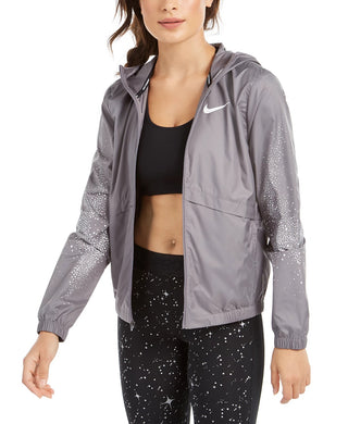Jaqueta de corrida com capuz Nike Essential Water-Repellent feminina, cinza, tamanho extra grande