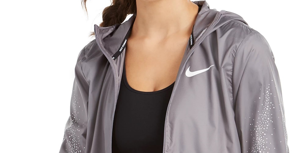 Jaqueta de corrida com capuz Nike Essential Water-Repellent feminina, cinza, tamanho extra grande