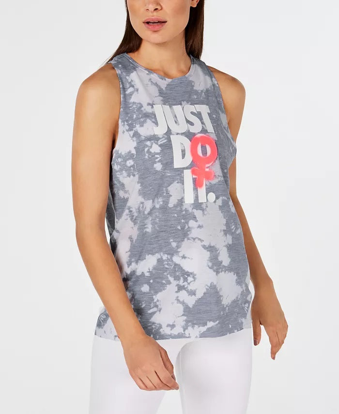 Camiseta de treino Nike Dri Fit Just Do It estampada feminina, tamanho médio, cor carvão