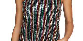 Blusa feminina Sanctuary com alças finas e lantejoulas, decote redondo, preta, tamanho extragrande