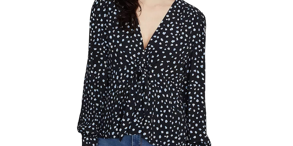 Blusa feminina Sanctuary com estampa Ella e amarração frontal, preta, tamanho extrapequeno
