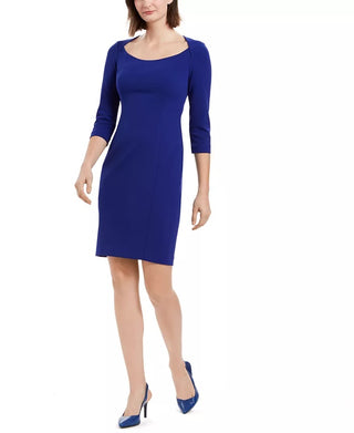Vestido curto feminino Calvin Klein com decote em U, azul, tamanho 6