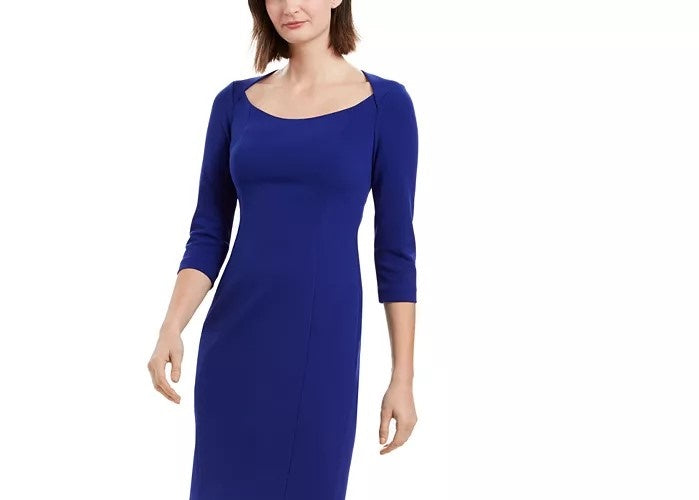 Vestido curto feminino Calvin Klein com decote em U, azul, tamanho 6