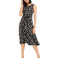 Vestido midi xadrez Calvin Klein feminino, tamanho 16, preto