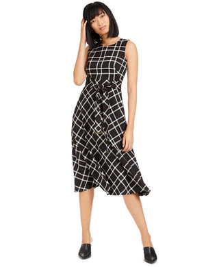Vestido midi xadrez Calvin Klein feminino, tamanho 16, preto
