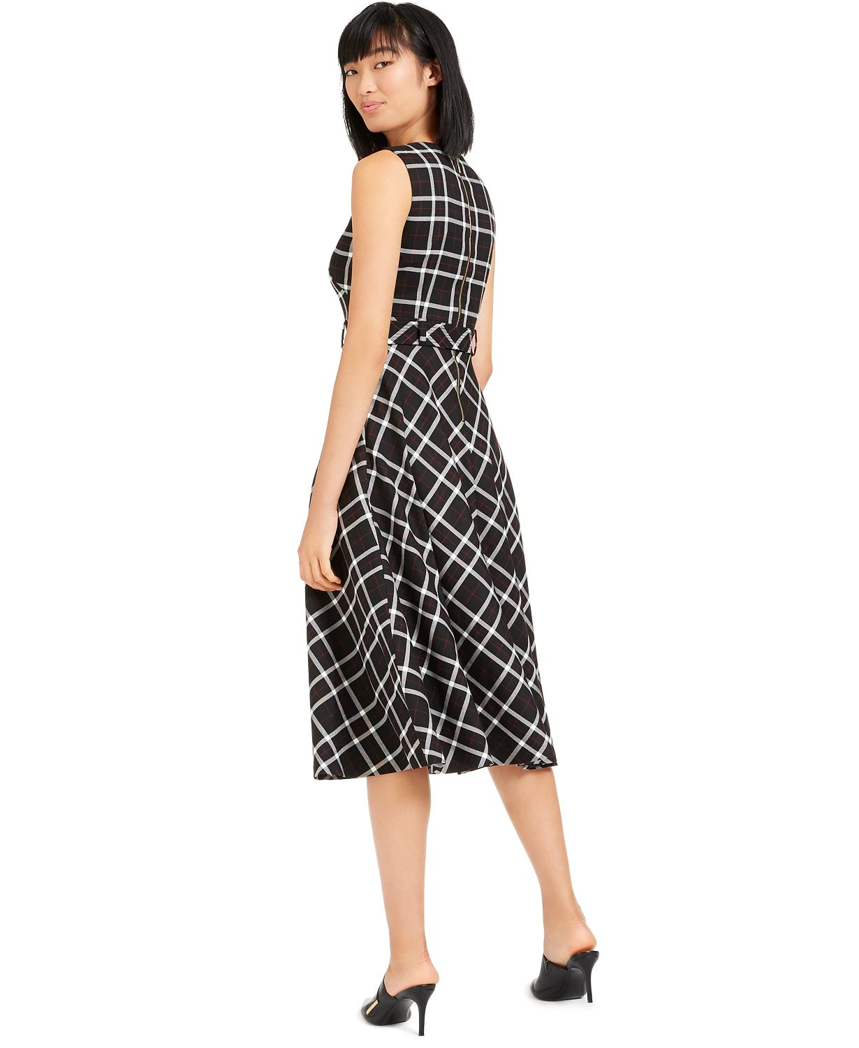 Vestido midi xadrez Calvin Klein feminino, tamanho 16, preto