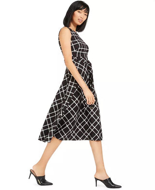 Vestido midi xadrez Calvin Klein feminino, tamanho 16, preto