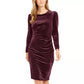 Vestido tubinho de veludo franzido Calvin Klein feminino, roxo, tamanho 14