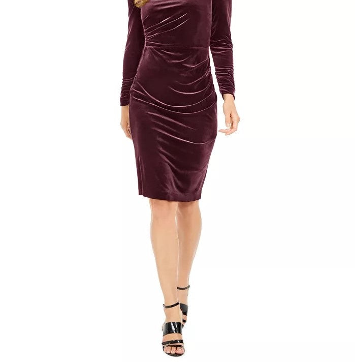Vestido tubinho de veludo franzido Calvin Klein feminino, roxo, tamanho 14