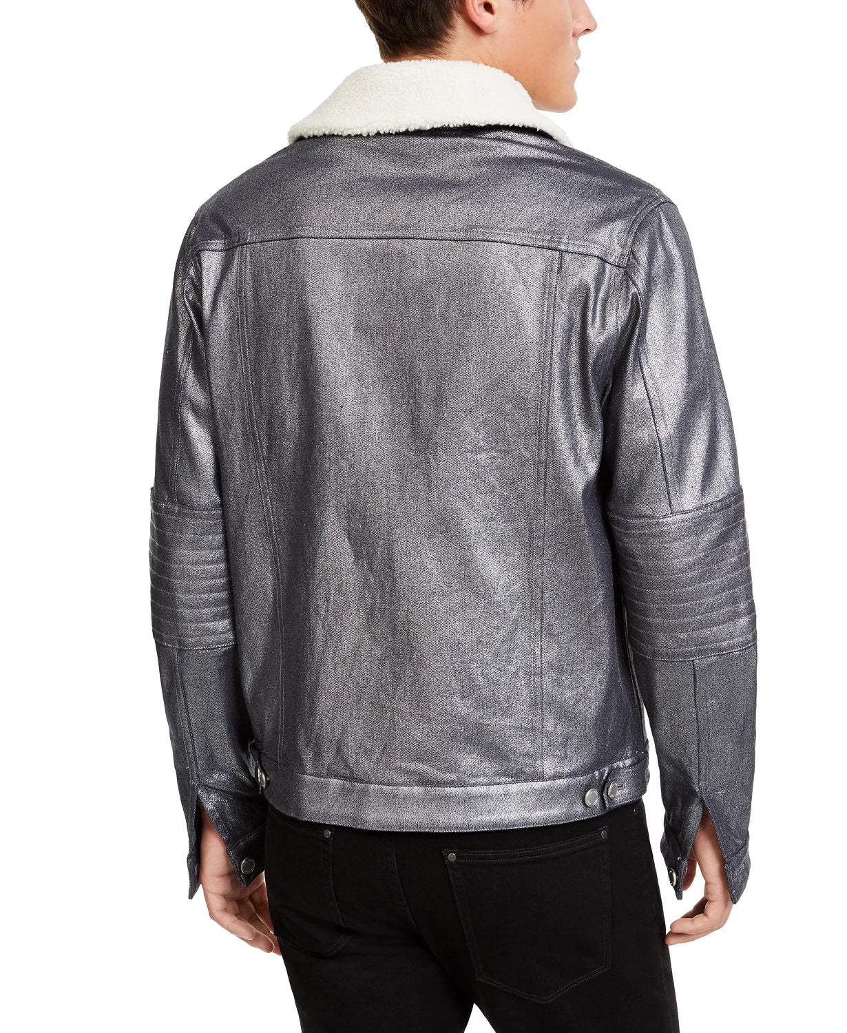 Jaqueta Trucker Moto Metálica Masculina Michael Kors Prata Tamanho P