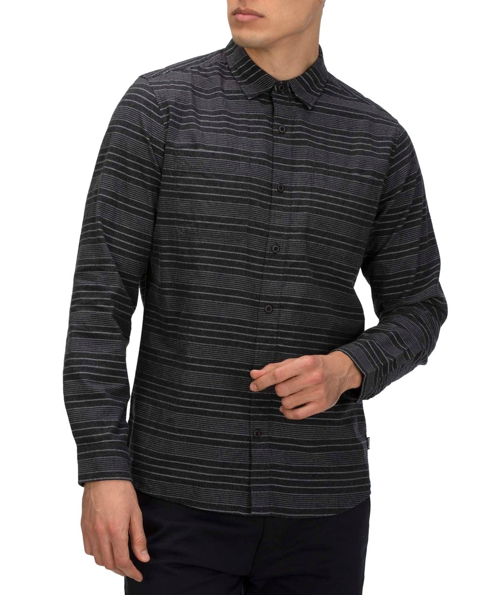 Camisa listrada Hurley Armstrong Stretch Classic-Fit Yarn-Dyed Masculina, Cinza Escuro, Tamanho XX-G
