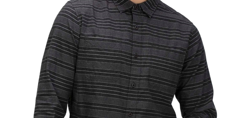 Camisa listrada Hurley Armstrong Stretch Classic-Fit Yarn-Dyed Masculina, Cinza Escuro, Tamanho XX-G