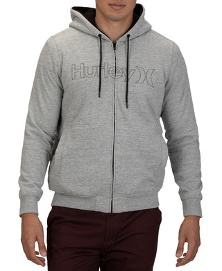 Moletom com capuz Hurley Good Times Sherpa com zíper, cinza, tamanho médio, masculino