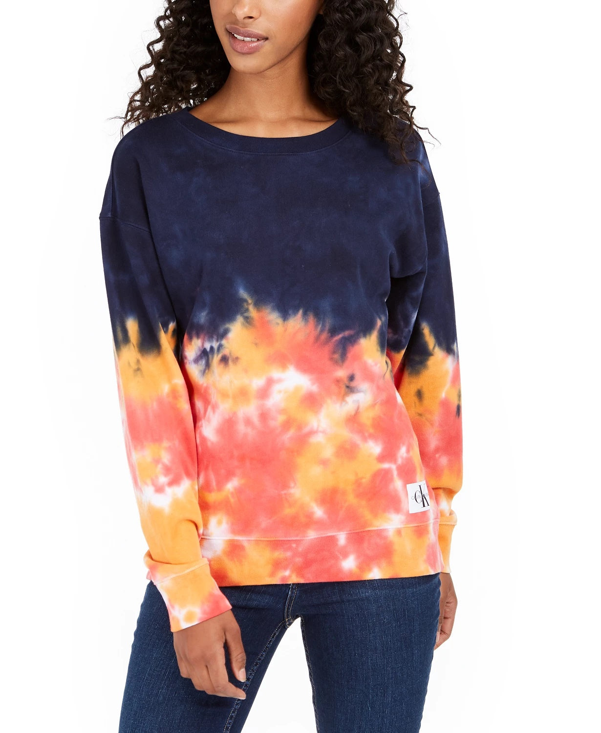 Calvin Klein Jeans Feminino High Tide Tie-Dyed Sweatshirt Vermelho Brilhante Tamanho X-G