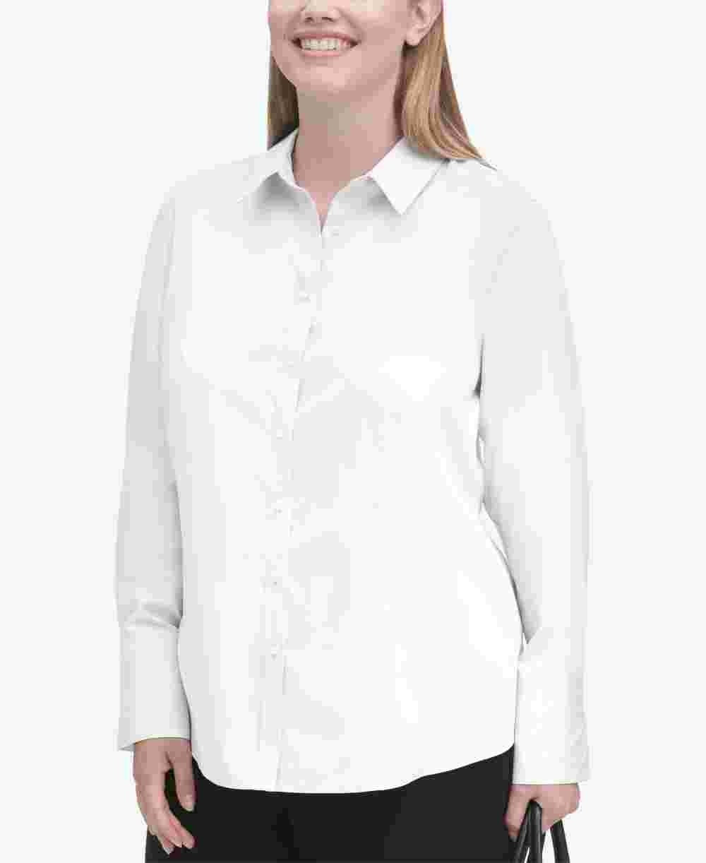 Camisa Calvin Klein Plus Size Feminina de Algodão com Gola Branca Tamanho 14W