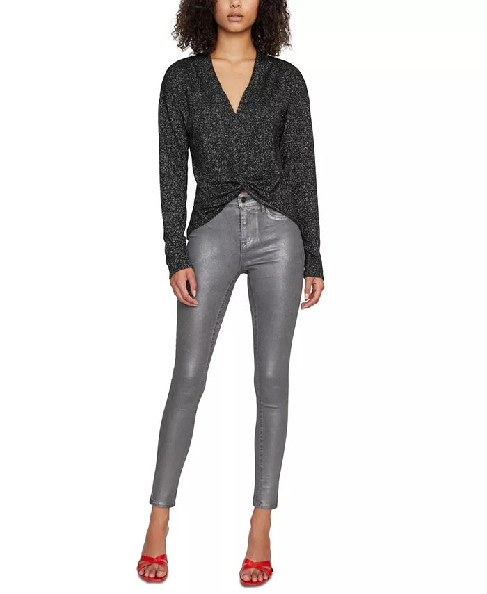 Top feminino Sanctuary Knot Interested com decote profundo, preto, tamanho pequeno