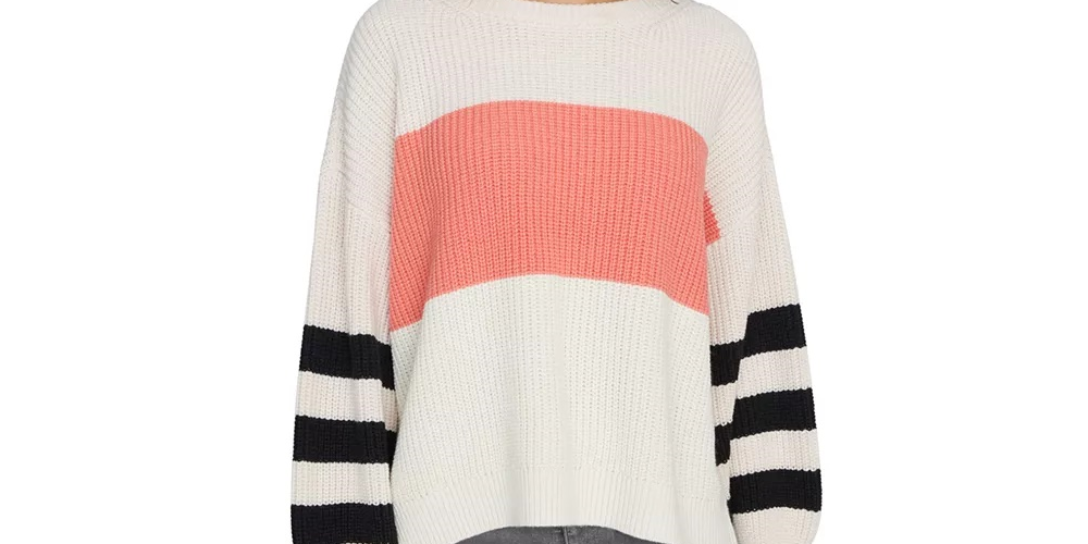 Suéter feminino Sanctuary Playful Stripe Shaker Stitch tamanho bege branco tamanho X-S