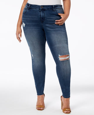 Celebrity Pink Women's Plus Ripped Skinny Jeans Blue Size Petite Small
