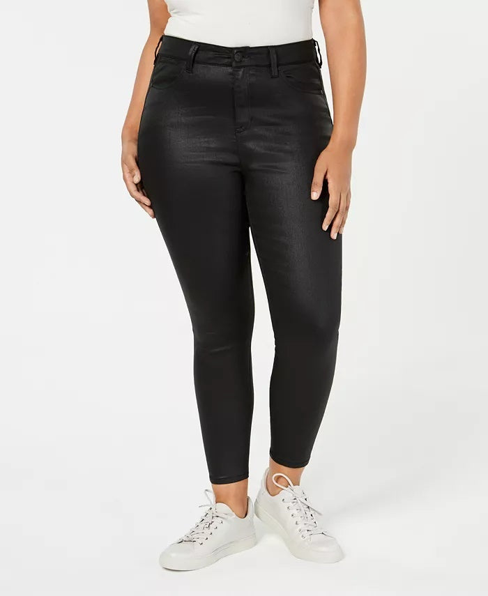 Calça jeans skinny com revestimento jeans plus size feminina rosa celebridade, preta, tamanho pequeno