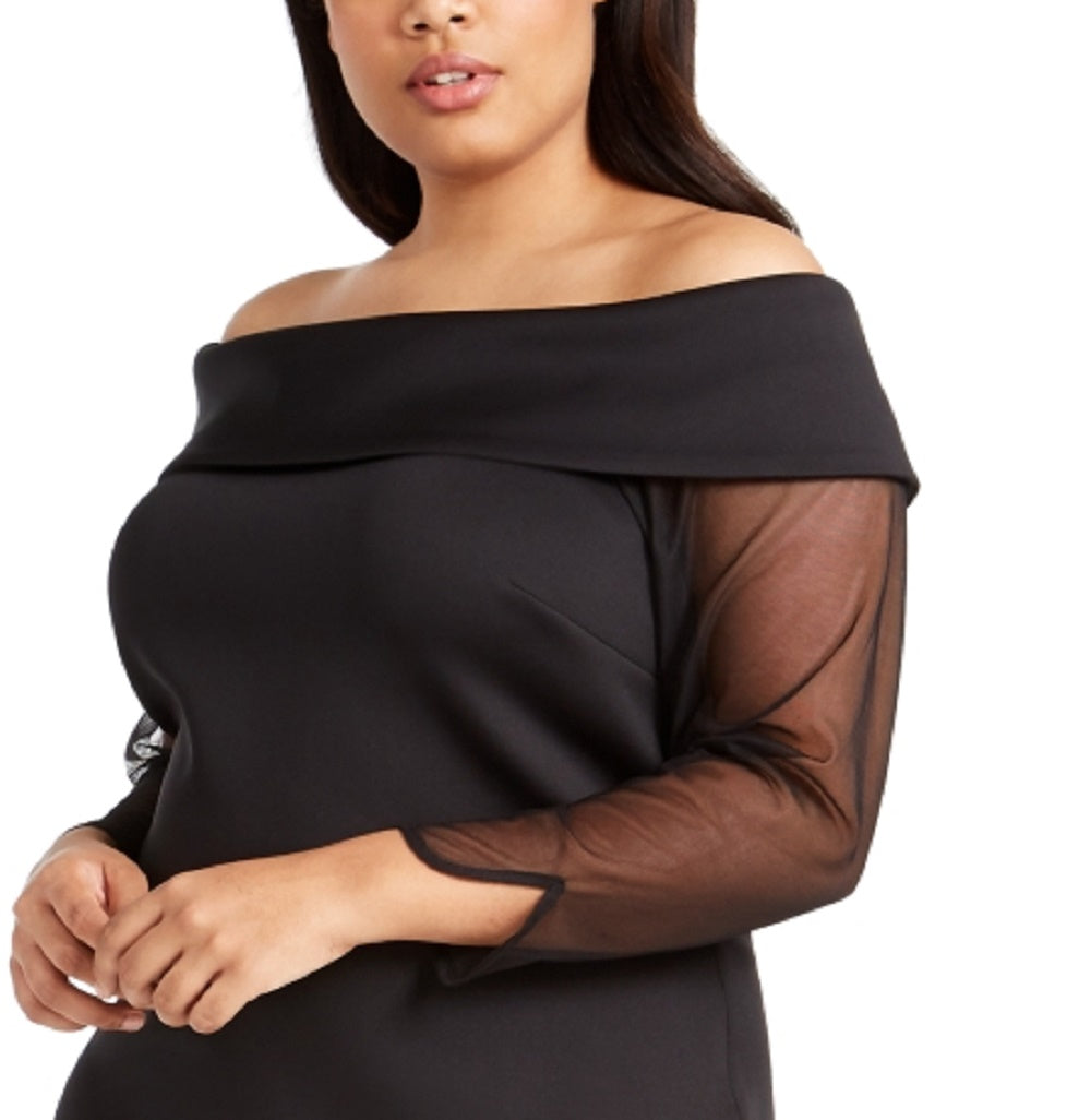 Vestido Plus Size Calvin Klein Feminino Manga Ilusão Ombro a Ombro Preto Tamanho 22W