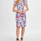 Vestido tubinho feminino DKNY com decote em V e babados, manga curta, branco, tamanho 16
