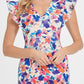Vestido tubinho feminino DKNY com decote em V e babados, manga curta, branco, tamanho 16