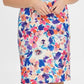 Vestido tubinho feminino DKNY com decote em V e babados, manga curta, branco, tamanho 16