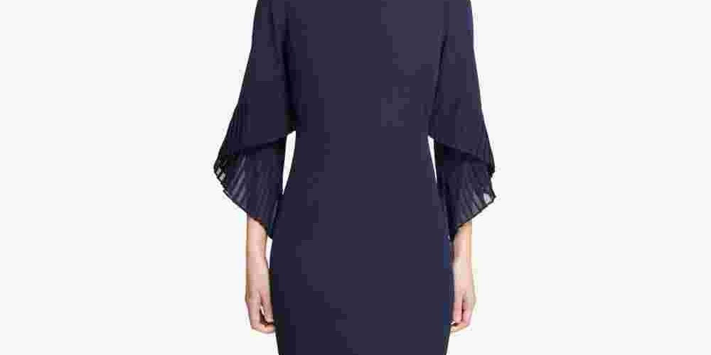 Vestido tubinho plissado com manga sino e bainha DKNY feminino, azul-marinho, tamanho 14