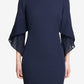 Vestido tubinho plissado com manga sino DKNY feminino, azul-marinho, tamanho 16