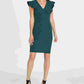 Vestido tubinho feminino DKNY com decote em V e babados, manga curta, verde, tamanho 16