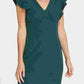 Vestido tubinho feminino DKNY com decote em V e babados, manga curta, verde, tamanho 16