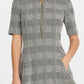Vestido feminino Dkny com textura de malha e zíper, ajuste evasê, cinza, tamanho 6