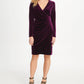 Vestido tubinho de veludo com franzido lateral DKNY feminino, roxo, tamanho 14
