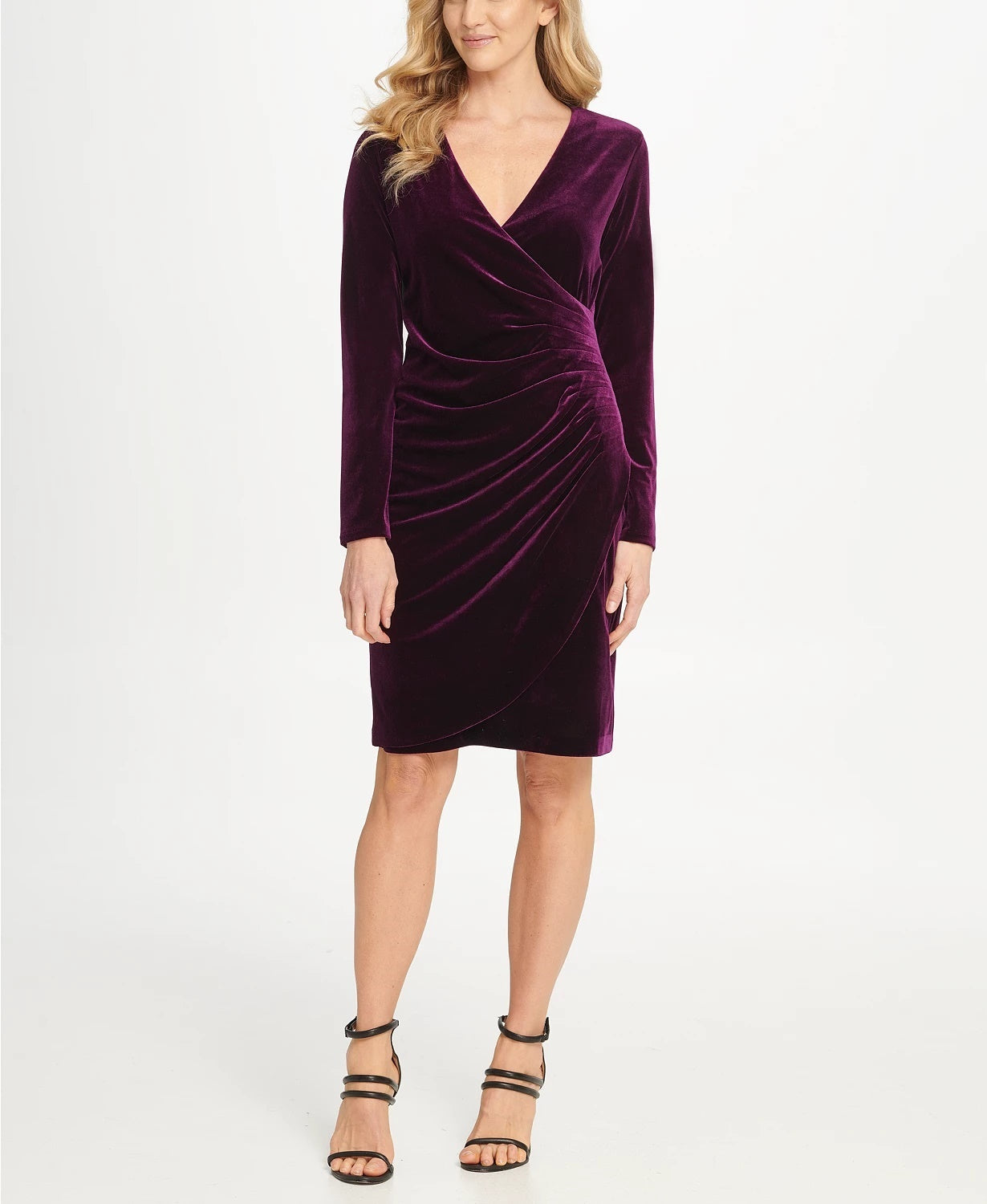 Vestido tubinho de veludo com franzido lateral DKNY feminino, roxo, tamanho 14