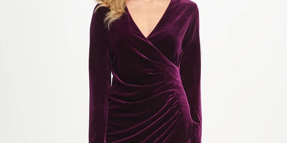 Vestido tubinho de veludo com franzido lateral DKNY feminino, roxo, tamanho 14