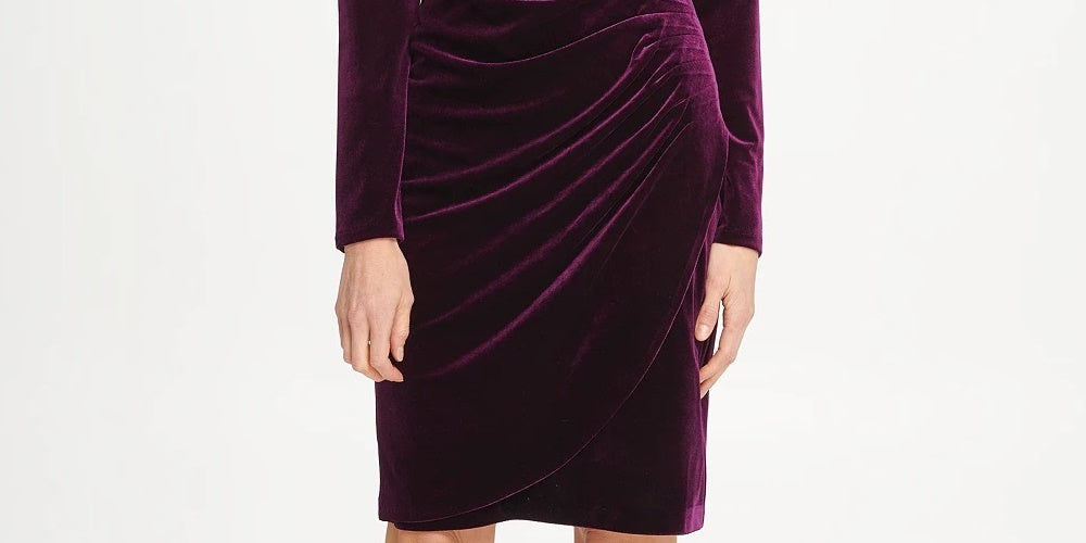 Vestido tubinho de veludo com franzido lateral DKNY feminino, roxo, tamanho 14