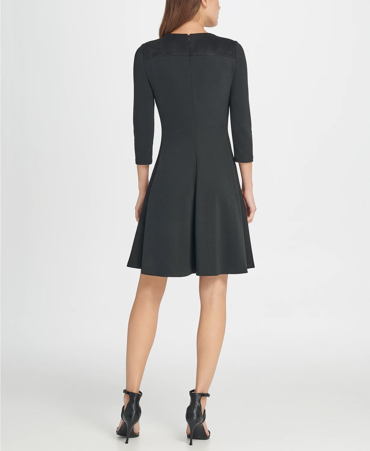 Vestido feminino DKNY com zíper, manga comprida, gola redonda, comprimento até o joelho, para usar no trabalho, preto, tamanho 14