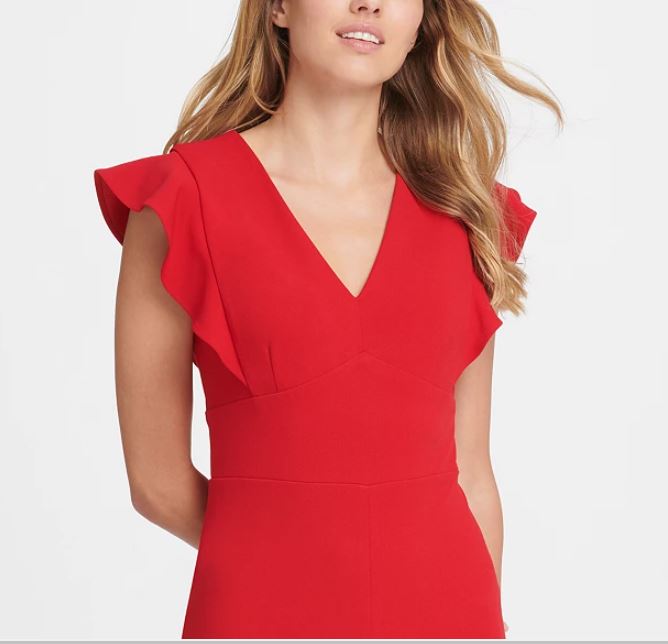 Macacão feminino DKNY com detalhe de babados, vermelho, tamanho 2