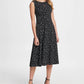 Vestido midi com estampa de bolinhas, plissado, cintura império, tamanho 10, cinza, feminino