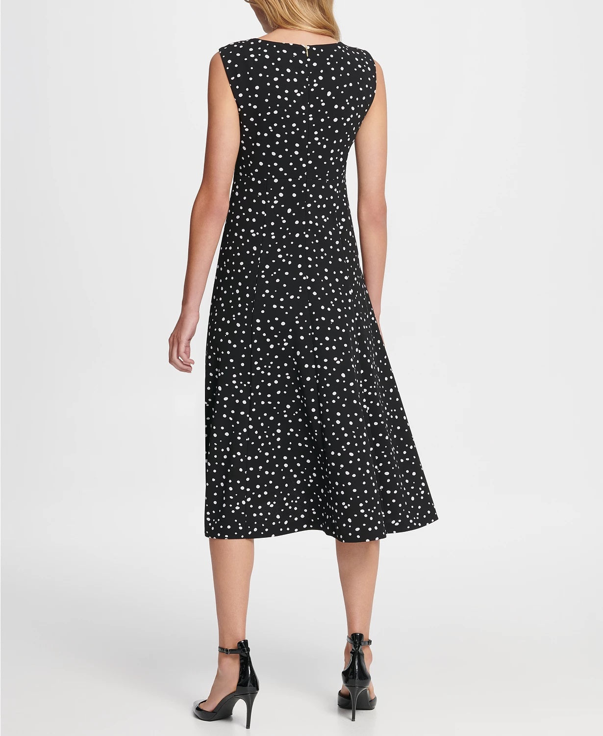 Vestido midi com estampa de bolinhas, plissado, cintura império, tamanho 10, cinza, feminino