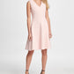 Vestido feminino DKNY com decote em V e ajuste evasê, cor blush em pó, branco, tamanho 14