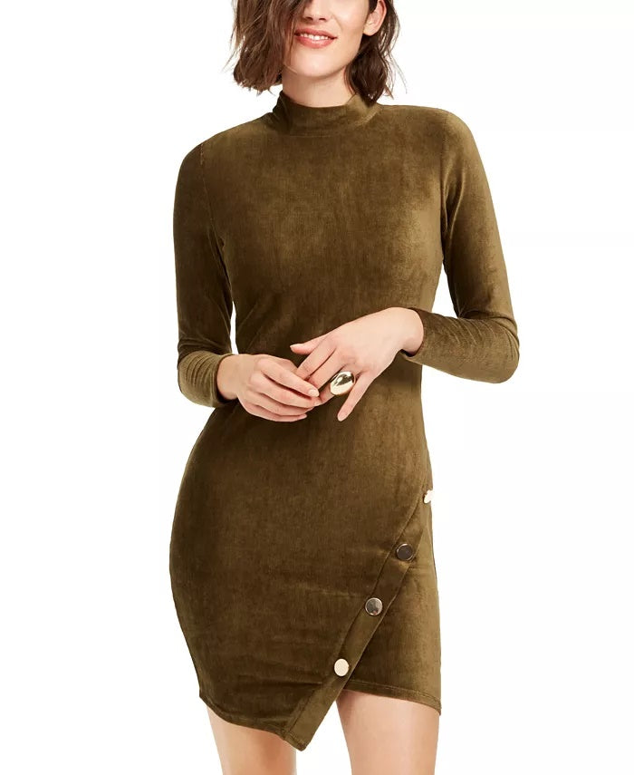 Vestido justo de veludo cotelê com botões do Almost Famous Juniors, tamanho extra grande, verde