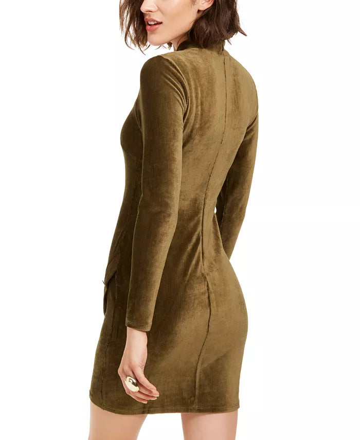Vestido justo de veludo cotelê com botões do Almost Famous Juniors, tamanho extra grande, verde