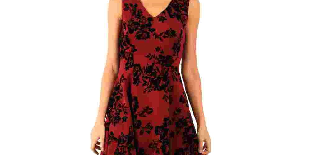 Vestido feminino Donna Ricco de crepe flocado floral vermelho tamanho 14