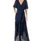 Vestido longo Donna Ricco feminino de chiffon com cinto e alças altas, azul-marinho, tamanho 14