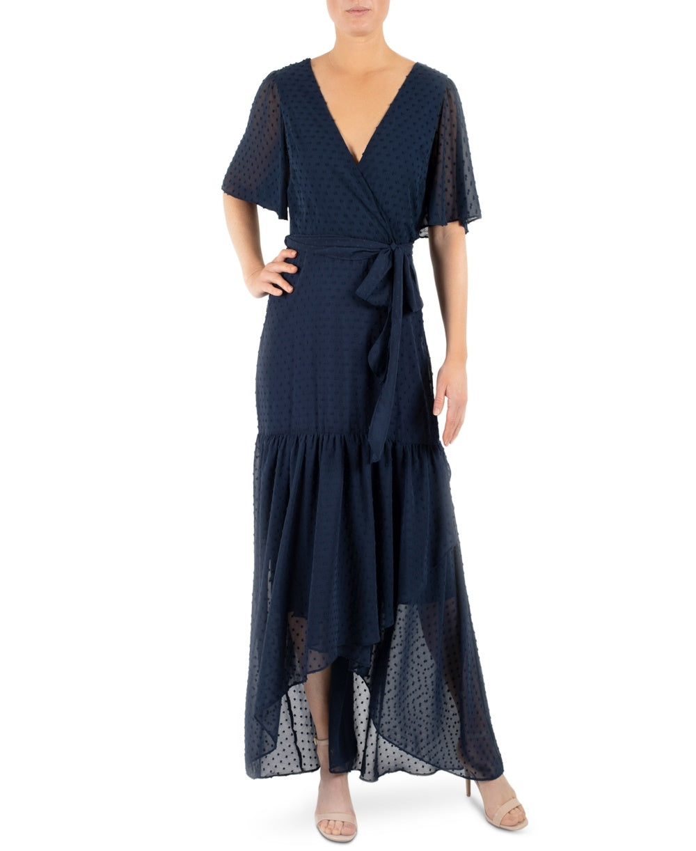 Vestido longo Donna Ricco feminino de chiffon com cinto e alças altas, azul-marinho, tamanho 14
