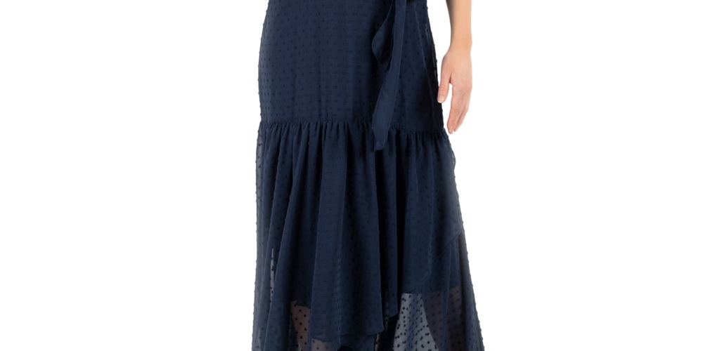Vestido longo Donna Ricco feminino de chiffon com cinto e alças altas, azul-marinho, tamanho 14